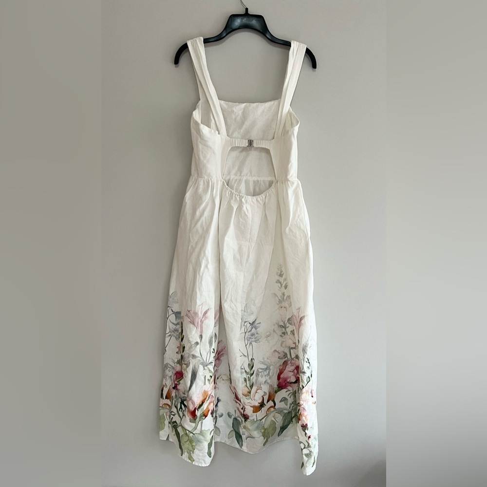 H&M Printed Linen-Blend Sleeveless White Floral Garden Party Midi Dress, Medium - Picture 3 of 14
